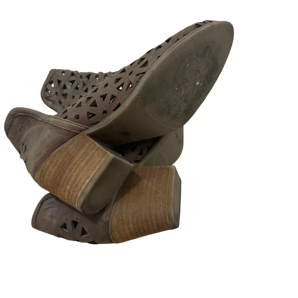 Musse & Cloud Brown Leather Laser Cut Geometric Ankle Boots Size 6 AME 37 EU